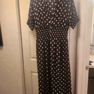 Elegant Navy Polka Dot Maxi Dress
